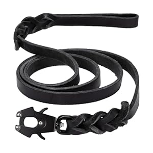 GEIT 4/5/6FT Leather Dog Leash, Heavy Duty Dog Training Leashes, Genuine Leather Braided Leash with Quick Release/Locking Tactical Frog Clip for Medium and Large Dogs