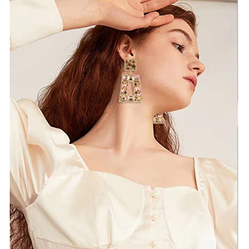 Rhinestone Rectangle Statement Earrings Colorful Crystal Geometric Drop Dangle Earrings for Women Prom Party3