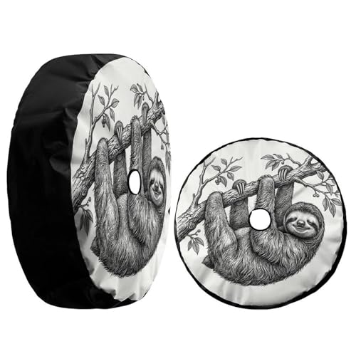 Image of Delerain Spare Tire Cover with Backup Camera Hole Fat Sloth Wheel Covers Waterproof Dust-Proof UV Sun Universal Fit for RV Trailer RV SUV Truck (17 Inch for Diameter 31 inch-33 inch)