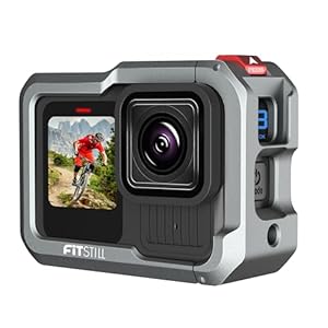 FiTSTILL Aluminium-Schutzgehäuse für Go Pro Hero 13/12/11/10/9, Schwarz, mit Objektivschutz, doppeltem Blitzschuhanschluss für Videoleuchte und Mikrofon