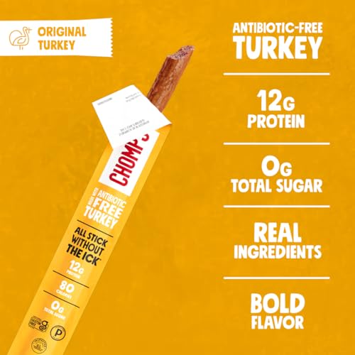 Image of Chomps Original Turkey Jerky Snack Sticks Keto Paleo Whole30 Approved Gluten Free 1.15oz (24 Pack)