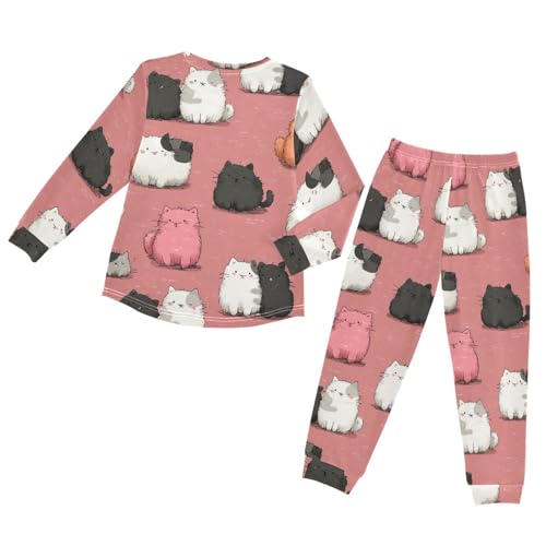 Pattern Of Cute Cats Soft Pajama Set for All Seasons,Breathable Pjs Long Sleeve Sleepwear,Comfy Loungewear 2 Piece Underwear Set 3T2