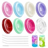 Joyclub Acryldeckel und Glasstrohhalme mit Strohhalmbürste, passend für 473 ml Glasbecher mit Deckel und Strohhalmen, Ersatzdeckel für Dosenförmige Eiskaffeetassen, niedliche Trinkgläser, 8 Stück