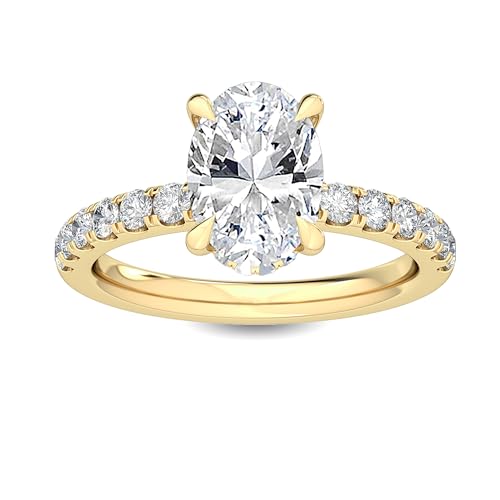 Houston Diamond District 1-5 Carat (ctw) Yellow Gold LAB GROWN Diamond Hidden Halo Engagement Ring (Color D-E, Clarity VS1-VS2) Oval Shape 1 Carat Size: 6