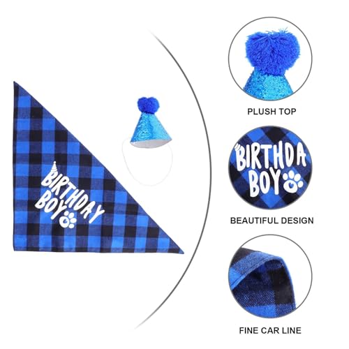 Sombrero y bandana azul para perro cumpleaños miniatura 4