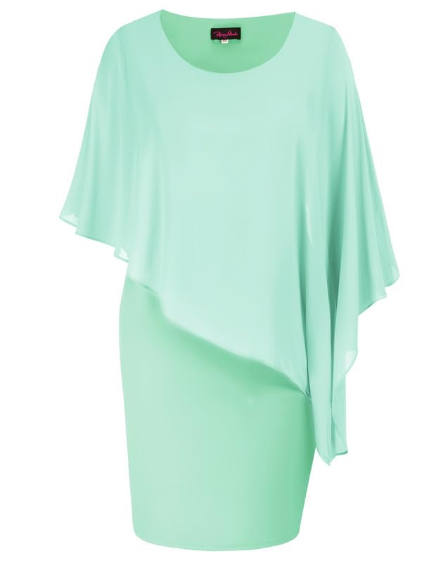 Hanna Nikole Vestido de cóctel de gasa con capa para mujer de talla grande, largo hasta la rodilla, vestido de noche con superposición, verde claro, 46 Grande