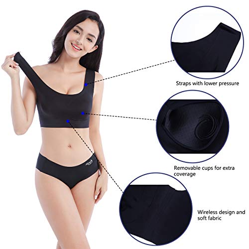 Feoya Women’s Wirefree Sleep Bra Plus Size Soft Yoga Bra Wire-Free Seamless Sport Bra Stretch Thin Everyday Bra With Removable Pads Push Up Sleeping Bra Black #TOP2