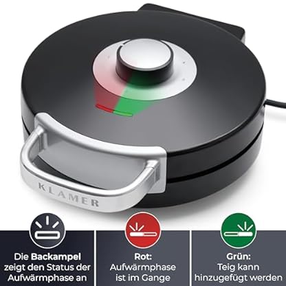 KLAMER Waffeleisen Herzwaffel, Waffeln in Herzform, 5 Stufen, hochwertige Antihaftbeschichtung, leichte Reinigung, 1.000W, schwarz – Bild 6