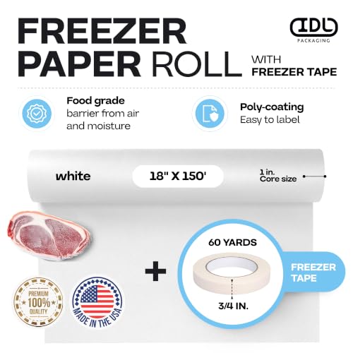 White Freezer Paper Roll 18" x 1800" (150 feet) with Freezer Tape, USA-made by IDL Packaging - Used condition - Image 2