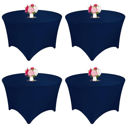 JALANCY 4 Pack 6FT Round Spandex Tablecloth 72" Round Elastic Table Cover Washable Wrinkle Resistant Fitted Table Cloth for Wedding Party Birthday Banquet Bar Events(Navy Blue)