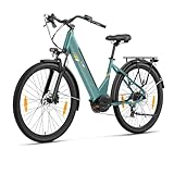 Touroll Urbano 3 Sarcelle Vélo Électrique Adulte, Moteur Central 250W 70Nm, Freins Disque Hydrauliques, Batterie Amovible 120km Autonomie, 27.5