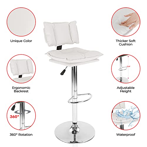 Klasika Modern Pu Faux Leather Bar Stools Swivel 360° Adjustable Barstools With Footrest And Backrest Suitable For Bars Counters Galleries Studios Barstools Bar Height Set Of 2 White #TOP6