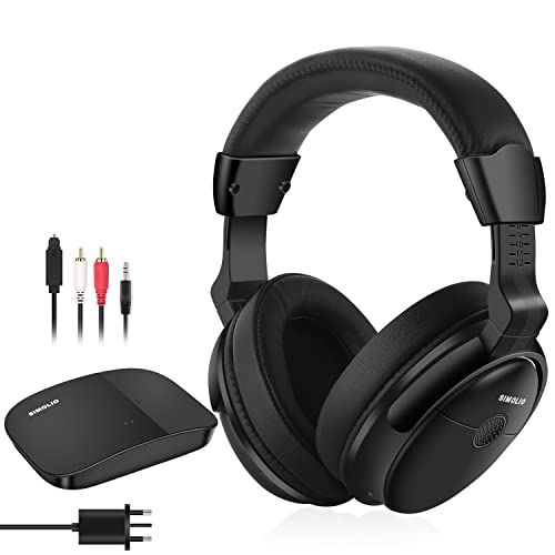 SIMOLIO Wireless TV Headphones for Seniors and Hard of Hearing, 2.4GHz Over-Ear Digital Wireless Headsets for TV Listening (Optical/RCA/AUX), No Pairing, 100 feet Range, SM-825D Pro