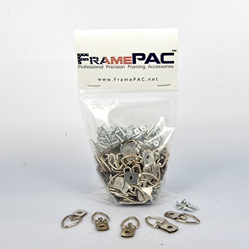 FramePac D Ring Picture Hangers with Screws - 100 Pack - Bulk D Rings - Pro Quality Hangers - Picture Hanging Solutions