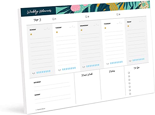 Teak & Moon Weekly To Do List Planner Pad, Beautiful Weekly Planner Notepad, 8.5x11 Undated Landscape Calendar, Weekly Organizer 2022 2022 - Great College Student Planner, Work Planner and Checklist Notepad