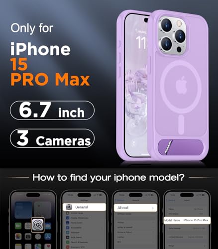 Image of Magnetic Compatible with iPhone 15 Pro Max Case, [Built-in Invisible Kickstand][Compatible with MagSafe][Military Grade Shockproof] Slim Translucent Matte Phone Case for iPhone 15 Pro Max 6.7 inch