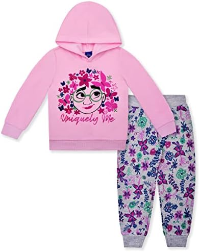 Disney Encanto Girls 2 Piece Hoodie and Jogger Pants Set for Toddlers, Little Kids and Big Kids – Pink/Grey
