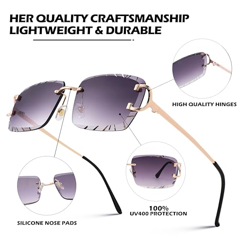 Image of Hycredi Rimless Rectangle Sunglasses for Men /Women- Frameless Square Trendy Shade - Diamond Cutting Eyewear
