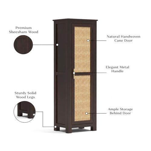 Image of PS DECOR Solid Sheesham Wood Kitchen Pantry Cabinet with Cane Rattan Door | Modern Wooden Storage Cabinet for Kitchen, Dining Room & Home Organization | Tall Utility Cupboard (Walnut Finish)