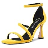 Castamere Mujer Medio Heel Abierta Punta Sandalias Correa Tobillo de Boda Dress 8.5 CM Heels Amarillo 40 EU