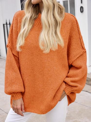 Image of Saodimallsu Womens Oversized Sweaters Mock Neck Batwing Long Sleeve 2026 Fall Trendy Ribbed Knit Casual Tunic Sweater