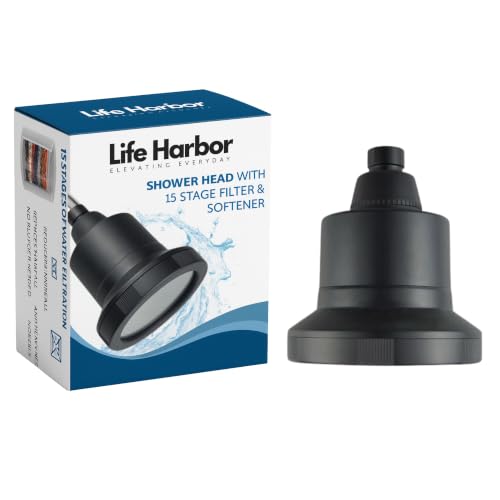 Image of Life Harbor 15-Stage Hard Water Shower Filter | Reduces Hair Fall, Dry Skin & Dandruff | KDF-55 + Activated Carbon + FOF Scale Inhibitor | 2X Active Filtration Media (Shower LUXE: Matt Black)