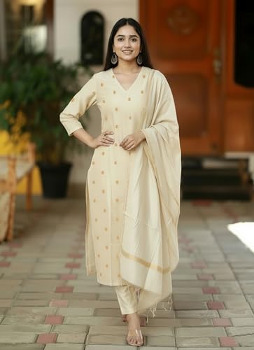 Image of GoSriKi Viscose Printed Kurta for Women | Kurti Set Woman | Kurta with Pant & Dupatta | Straight Ethnic Suit | Indian Outfit Ladies Dress Stylish Traditional Clothing Party Office Fashion Look Style