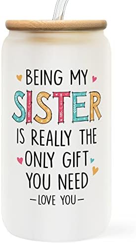 Sister Gifts from Sister, Brother - Gifts for Sister - Mothers Day Gifts for Sister, Birthday Gifts for Sister, Sister Birthday Gifts from Sister - Big Sister Gifts for Little Girls - 16 Oz Can Glass