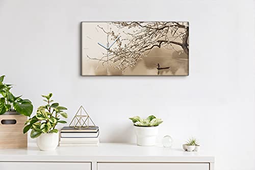 Horloge sur toile silencieuse 60x30cm tableau fleurs de cerisier - 4