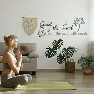 GADGETS WRAP Yoga Wall Stickers Quiet The Mind and The Soul Will Speak Lotus Black Vinyl Wall Decal Art Letters Quotes Yoga Lotus Meditation Decor for Home Bedroom Office Wall Sticker Vinyl Transfer