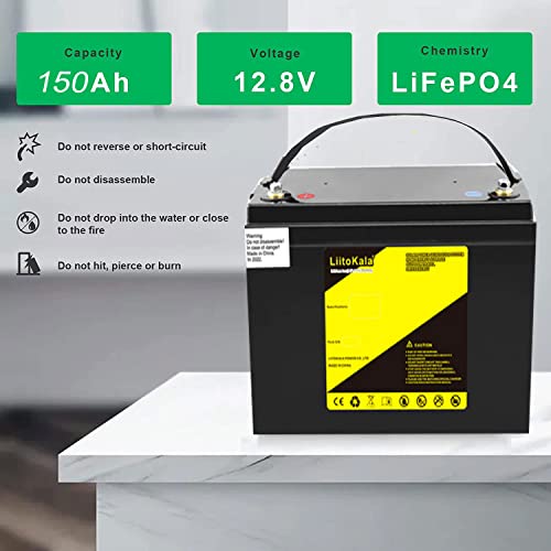 Wxfkldj Lifepo4 Battery 12.8V 150Ah Up To 2000 Deep Cycle Lithium Iron Phosphate Battery With Bms For Campers Rv Solar Marine Golf Carts Energy Power Supply Emergency,Run In Series Or Parallel,12.8V1 #TOP4