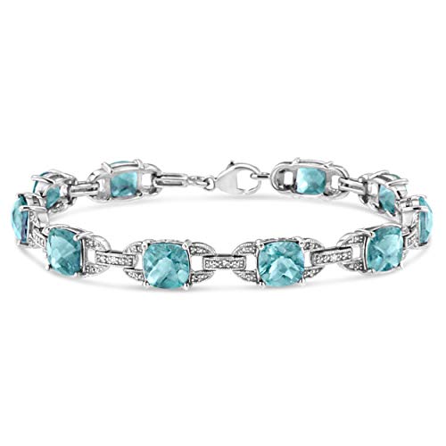 Haus of Brilliance .925 Sterling Silver 7x7 mm Cushion Cut Blue Topaz and 1/20 cttw Round Cut Diamond Fashion Tennis Bracelet (I-J Color, I1-I2 Clarity) - 7"