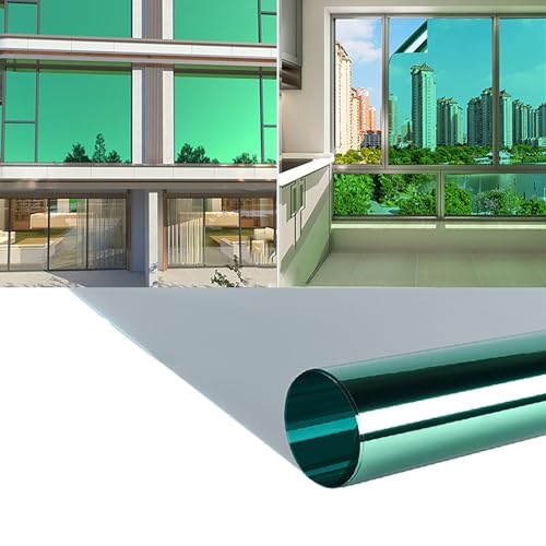 XJJDCB Lámina Verde para Ventanas Efecto Espejo, Privacidad Diurna, Protección Solar, Control de Calor, Sin Pegamento para Hogar y Oficina,70x500cm