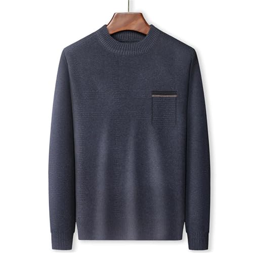 Men'S O-Neck Long-Sleeved Knitted Sweater Pullover Thick Autumn and Winter Solid Color Warm Casual Sweater3