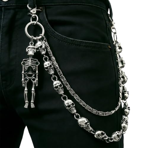 SDUPHS Skull Wallet Chain & Jean Chain – Gothic Biker Punk Metal Chain Jewelry for Men, Fashion Accessories for Wallets, Jeans, Pants & Belts (Silver)