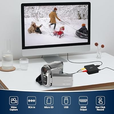 Video Capture Card Without PC - August VGB400 - Transfer Video VHS to Digital Conversion, DVD Player, Camcorder via RCA/SCART - Simple Controls with HDMI Output, Record to Micro SD or USB Max 64GB