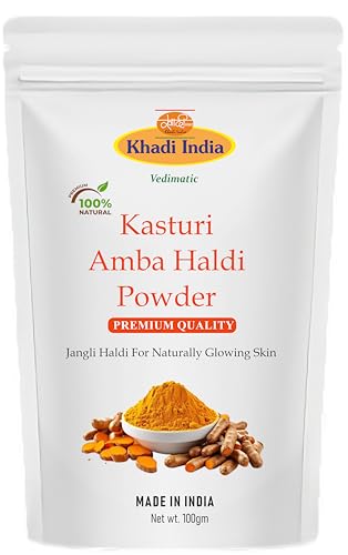 Image of Khadi 100% Pure & Natural Kasturi Amba Haldi Powder Organic Wild Turmeric for Glowing Skin,Tan Removal & Acne Control Face & Body Care 100g