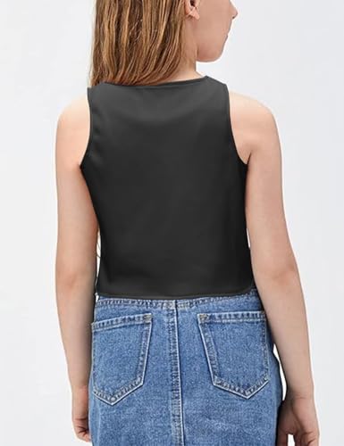 Fallorchid Girls Faux Leather Vest Fashion Button Sleeveless Tank Tops Cute V Neck Jacket Waistcoat2