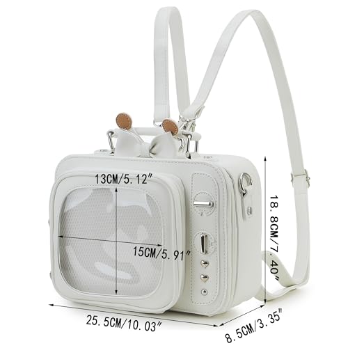 Image of Novelty Women TV Shape Ita Bag Retro Television Shoulder Bag Design Ita Backpack with Inserts Unique female Clear Windows Anime Display for Pins Display(White)