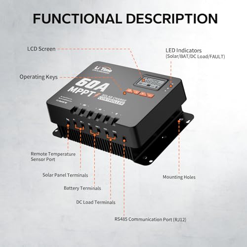 Image of LiTime 48V 60A MPPT Solar Charge Controller, Bluetooth, 150V Max Input