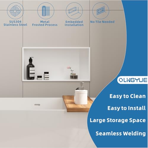 OLNGYUE Bathroom Shower Niche Shelf: No Tile Needed Stainless Steel - 24"x12" Recessed Wall Niches Box for House Decoration - Matte White by OLNGYUE - Image 2