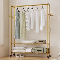 ZHBHYZ Heavy Duty Clothes Rack, 47.2\" Wide Metal Garment Rack,Standing Rolling Clothing Rack for Hanging Clothes with Sturdy Wheels & Shelves,Wardrobe Rack for Coats, Shirts, Dress