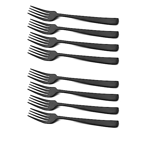 Snplowum 8-Piece Black Salad Fork Set, 18/10 Stainless Steel Matte Polish Thickened handle Dessert Forks For Baking Cake (7.28-inch)