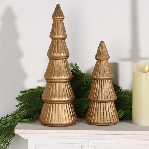 Christmas Decorations-2pcs Wooden Christmas Tree Figurine-Vintage...