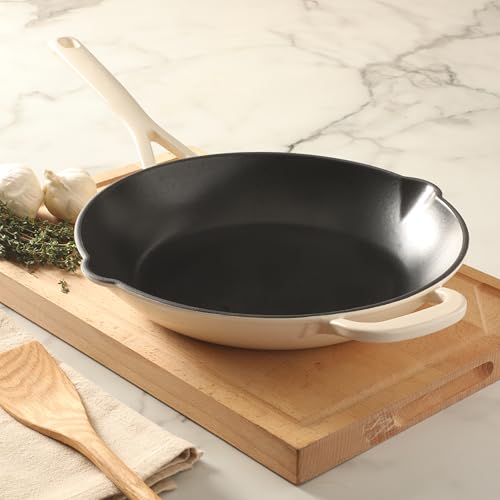 Martha Stewart Gatwick 12” Enameled Cast Iron Skillet, PFAS-Free, Linen White Exterior with Matte Black Enamel Interior, Rust Resistant, Oven Safe by Martha Stewart - Used condition - Image 3