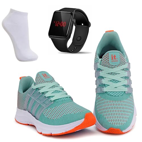 It Shoes, KIT TENIS FEMININO ACADEMIA + RELÓGIO DIGITAL LED + MEIA Cor:Salmão;Tamanho:36