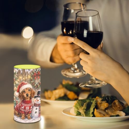 Image of Poceacles Flameless LED Candle for Christmas Party Realistic Pillar Candle Decorative Tea Lights for Home Party Indoor Outdoor Decor, Dachshund Dog Snowman Print