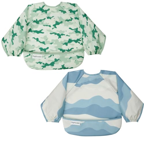 Image of Tiny Twinkle Long Sleeve Bib for Babies&Toddlers|2-Pack Waterproof Smock Bib for Eating|Machine Washable&Mess-Proof Feeding Essentials|Newborn Shower Gift(Camo,Explorer,6-24M)