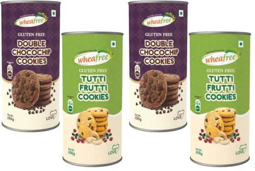 Image of Wheafree Gluten Free Cookies Combo Tutti Frutti + Double ChocoChip Cookies (200g Each) | Tasty, Crunchy and Flavourful Biscuits | Best Teatime Snacks, Healthy and Nutritious (Pack of 2)