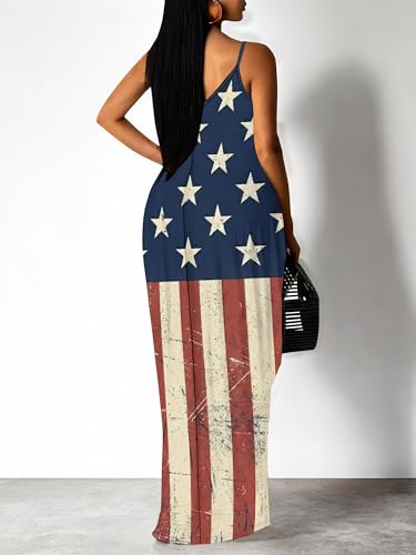 Image of Women's Summer Maxi Dress Spaghetti Strap Floral Boho Beach Long Sundress with Pockets